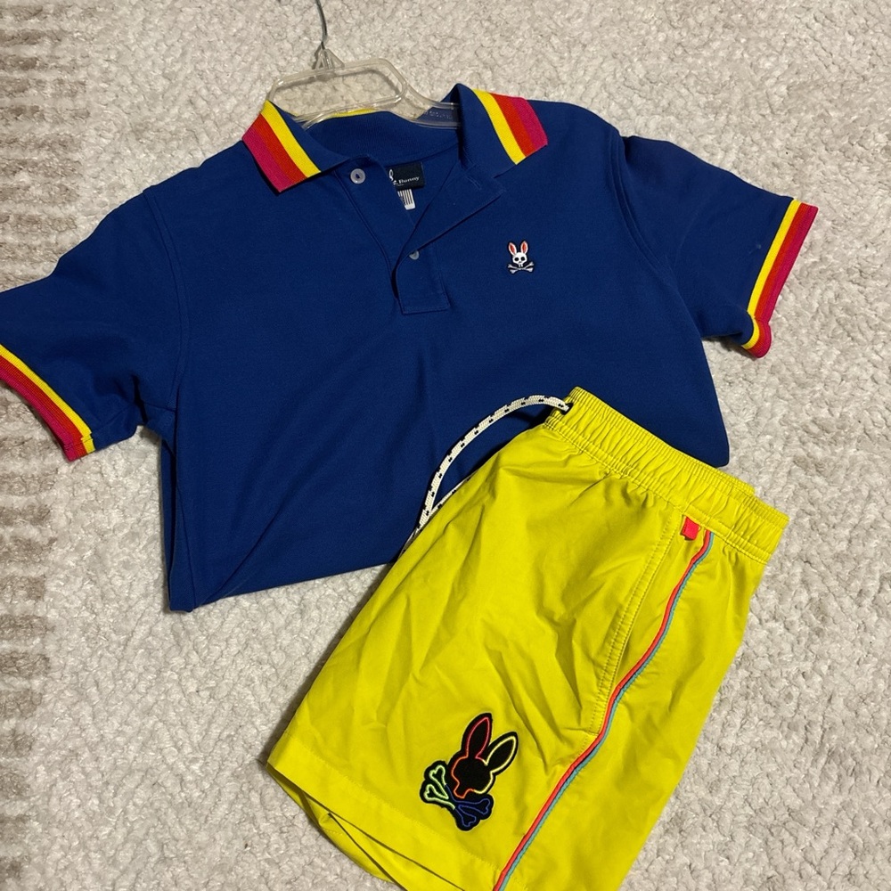 Psycho Bunny Yellow and Cream Shorts